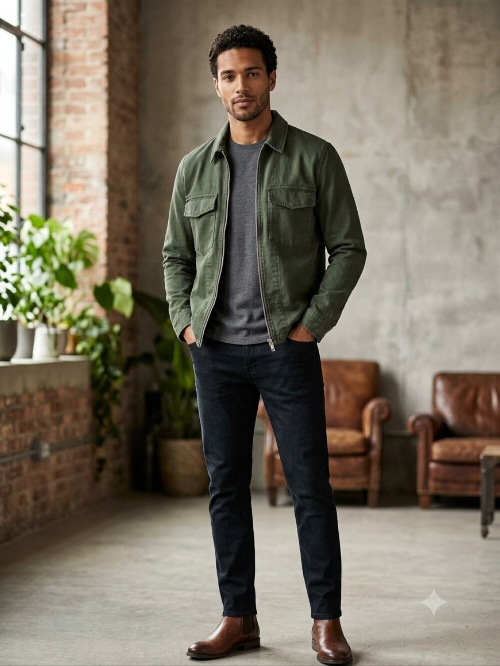 ZARA Men's Dark Olive Green Zip Shirt Jacket